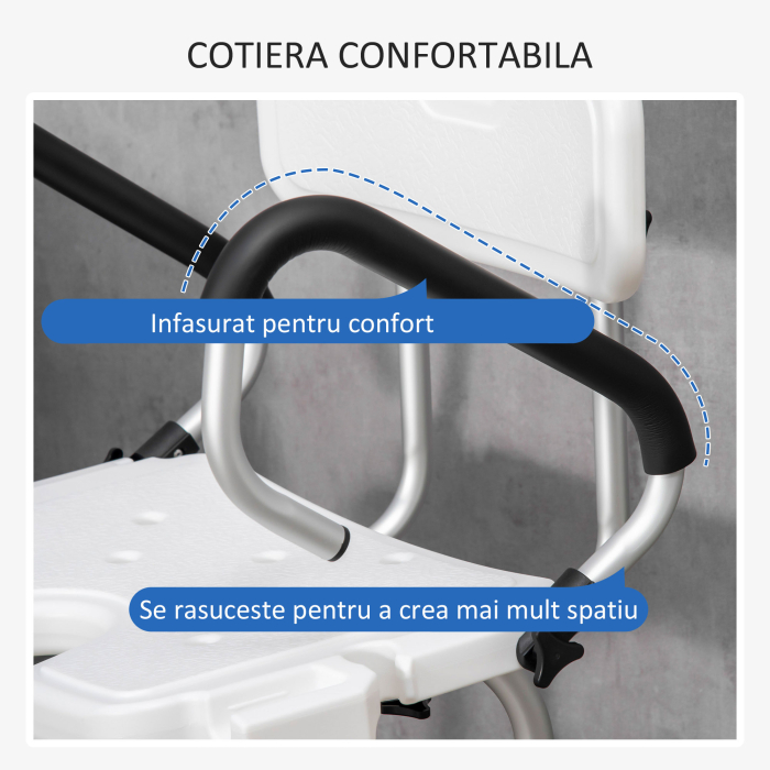  Scaun de dus pentru persoane in varsta, scaun de dus reglabil pe inaltime cu spatar si brate captusite, ventuze pentru picioare, alb [5]