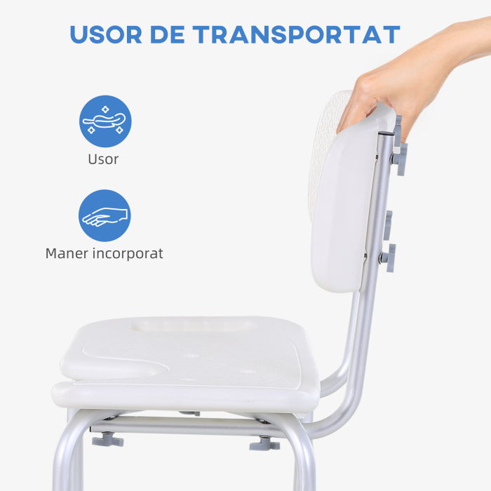  Scaun de Dus Reglabil pe 8 Nivele cu Orificii de Drenaj si sezut in Forma de U, 48x42x71-83,5 cm, Alb [7]