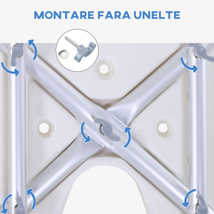  Scaun de Dus Reglabil pe 8 Nivele cu Orificii de Drenaj si sezut in Forma de U, 48x42x71-83,5 cm, Alb [5]