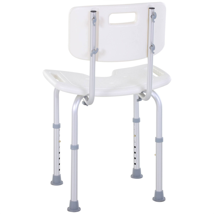  Scaun de Dus Reglabil pe 8 Nivele cu Orificii de Drenaj si sezut in Forma de U, 48x42x71-83,5 cm, Alb [8]