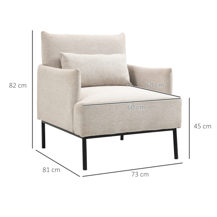 Scaun de Efect din Panza Fotoliu Fotoliu Modern pentru Camera de Zi cu Picioare din Otel Perne pentru Dormitor Alb crem fotoliu pentru oaspeti sufragerie camera de zi dormitor dormitor interior casa [3]