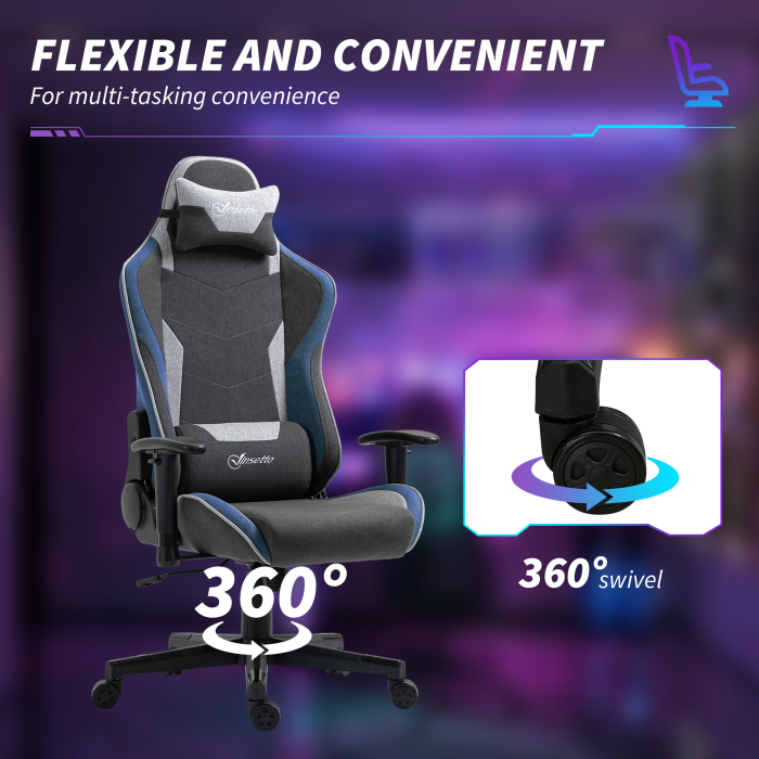  Scaun de Gaming Reclinabil la 150° cu Functie de Leganare, din tesatura cu Aspect de In, 66x53x128-138 cm, Gri [7]