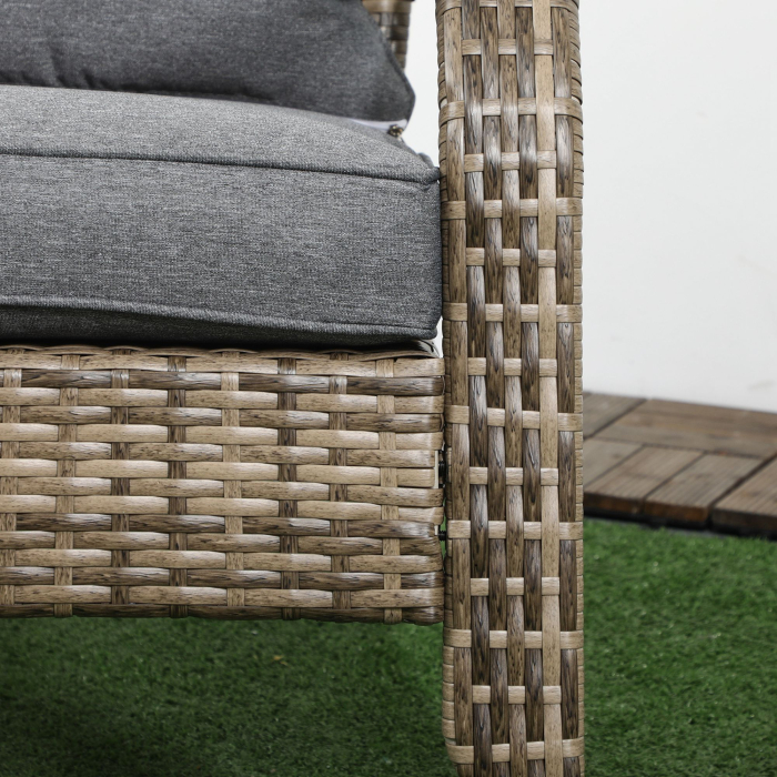  Scaun de Gradina din Ratan, Scaun de Exterior cu Cotiere, Perne si Spatar inalt Curbat, 64x80x90 cm, Gri [9]