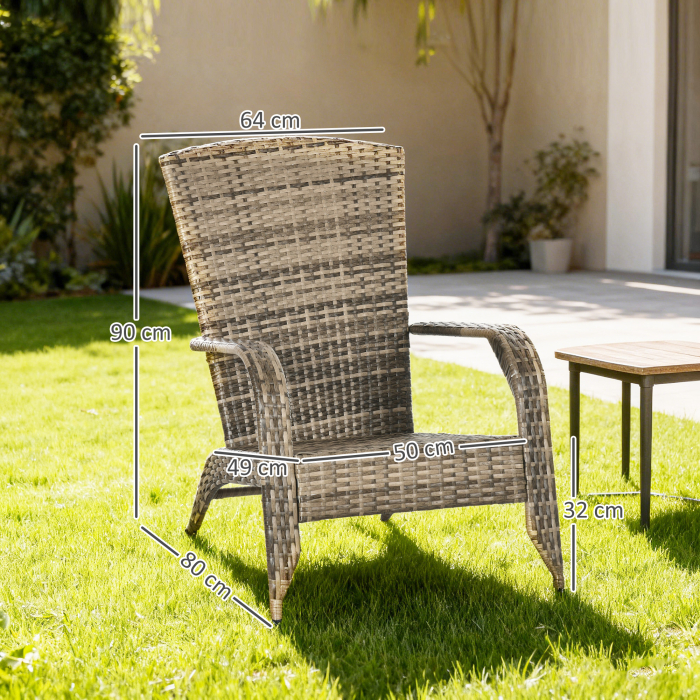  Scaun de Gradina din Ratan, Scaun de Exterior cu Cotiere, Perne si Spatar inalt Curbat, 64x80x90 cm, Gri [3]