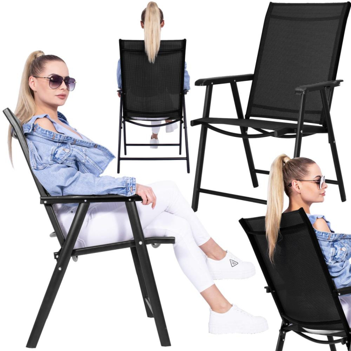 Scaun de gradina metalic, pliabil, 95x57x66cm, maxim 150kg, negru [7]