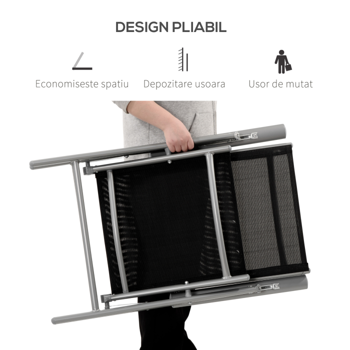  Scaun de Gradina Pliabil cu Spatar Reglabil din Aluminiu, Negru 65x55x107cm [5]
