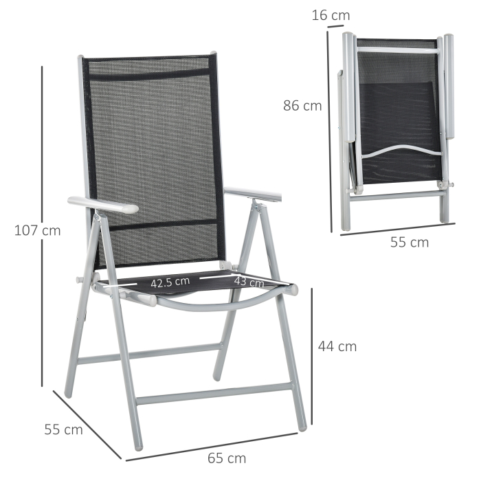  Scaun de Gradina Pliabil cu Spatar Reglabil din Aluminiu, Negru 65x55x107cm [3]