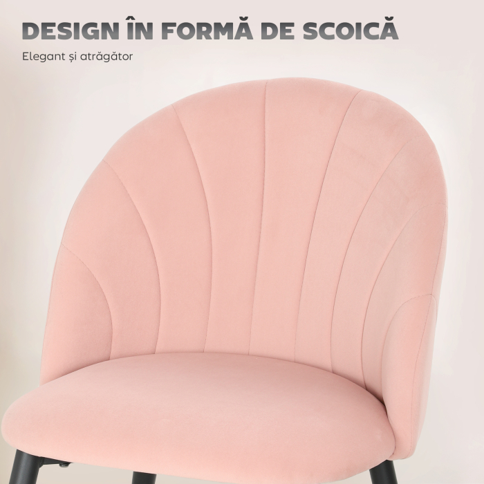 ,Scaun de Masa,in Forma de Scoica,Catifea, otel,52cm x 55cm x 79cm,Roz [4]