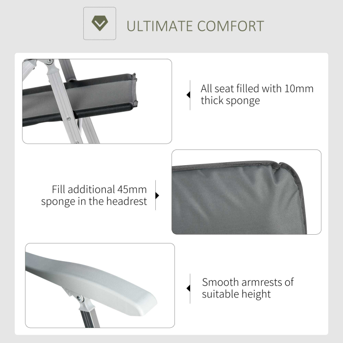  Scaun de Pescuit Pliabil cu Cotiere si Spatar inaltat Reglabil, 75x61.5x76-115 cm, Gri [6]
