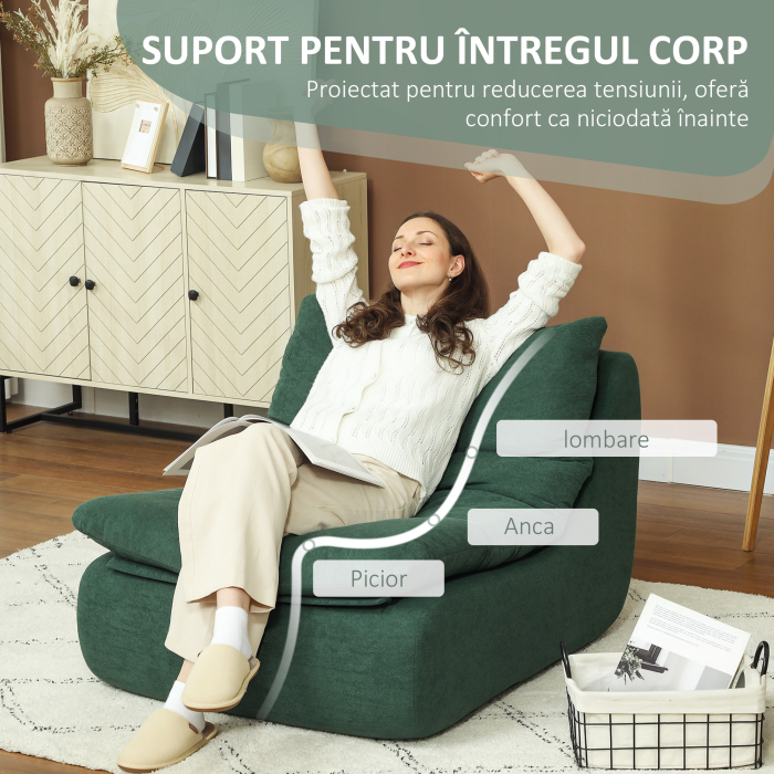  Scaun de Podea Modern si Capitonat din tesatura cu Aspect Catifelat Verde [5]