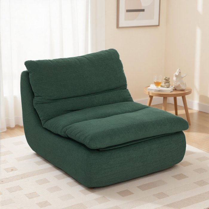  Scaun de Podea Modern si Capitonat din tesatura cu Aspect Catifelat Verde [2]