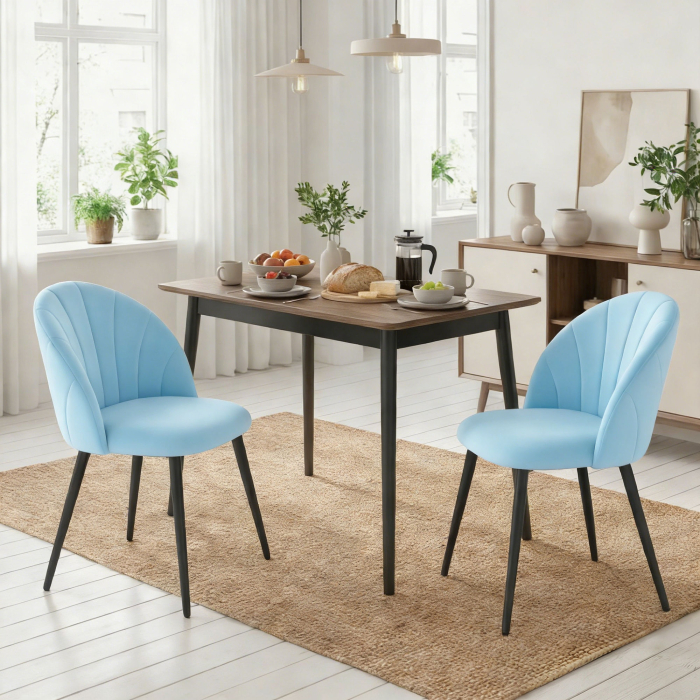 , Scaun de sufragerie, in Forma de Scoica, Catifea si otel, 52cm x 55cm x 79cm, Albastru Deschis [2]