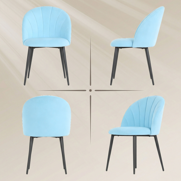 , Scaun de sufragerie, in Forma de Scoica, Catifea si otel, 52cm x 55cm x 79cm, Albastru Deschis [7]