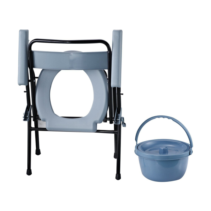  Scaun de Toaleta Pliabil cu Galeata Detasabila pentru Varstnici si Persoane cu Dizabilitati, 52x50x75 cm, Negru [8]