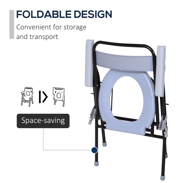  Scaun de Toaleta Pliabil cu Galeata Detasabila pentru Varstnici si Persoane cu Dizabilitati, 52x50x75 cm, Negru [7]