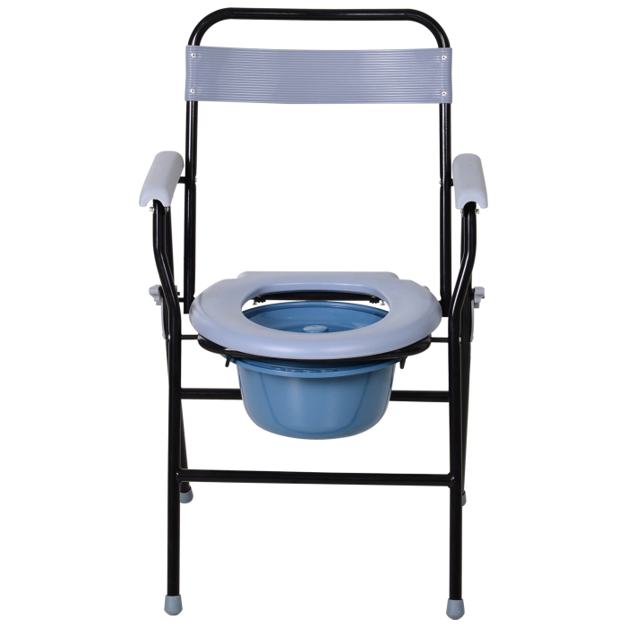  Scaun de Toaleta Pliabil cu Galeata Detasabila pentru Varstnici si Persoane cu Dizabilitati, 52x50x75 cm, Negru [4]