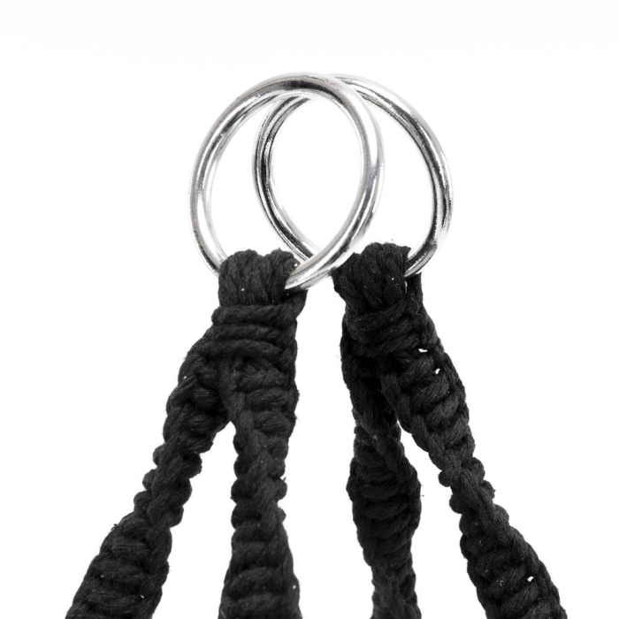 Scaun dublu tip leagan suspendat pentru casa sau gradina, cu perne, stil boho, 128x66x124 cm, maxim 300 kg, negru [8]