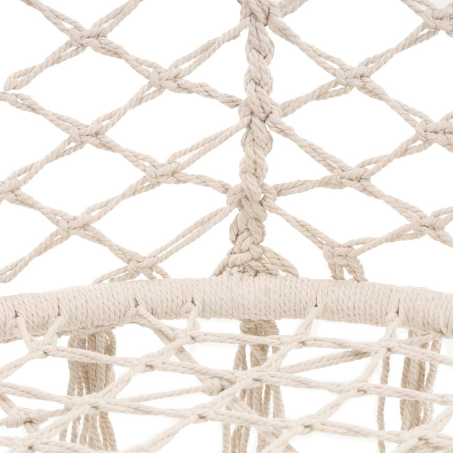Scaun dublu tip leagan suspendat pentru casa sau gradina, cu perne, stil boho, 130x66x120 cm, maxim 300 kg, crem si gri [11]