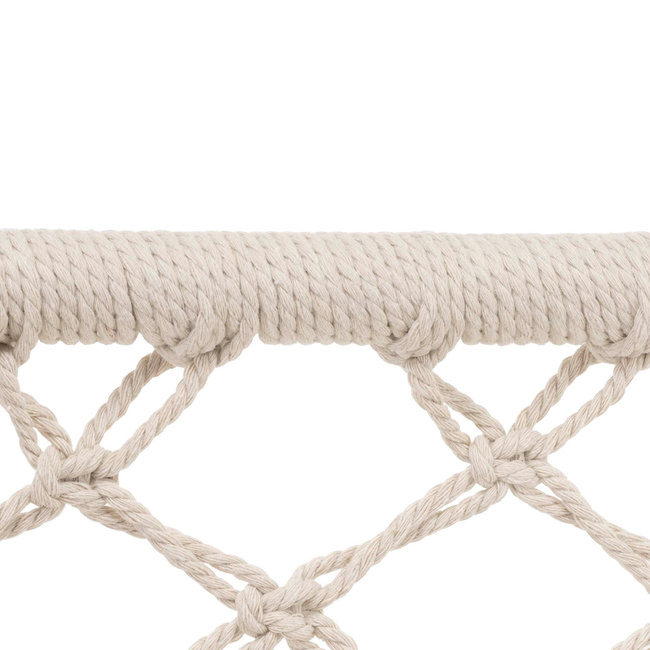 Scaun dublu tip leagan suspendat pentru casa sau gradina, cu perne, stil boho, 130x66x120 cm, maxim 300 kg, crem si gri [13]