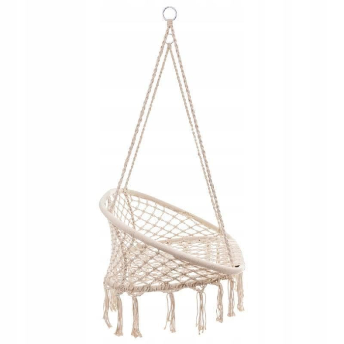 Scaun dublu tip leagan suspendat pentru casa sau gradina, Sersimo, cu franjuri, bej [11]