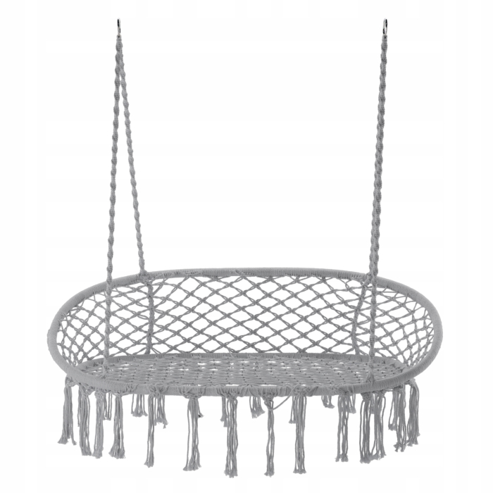 Scaun dublu tip leagan suspendat pentru casa sau gradina, Sersimo, cu franjuri, gri [2]