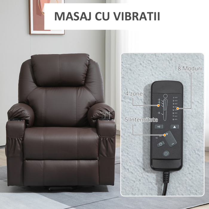  Scaun Electric Ridicare Seniori Piele PU cu Masaj & Telecomanda [6]