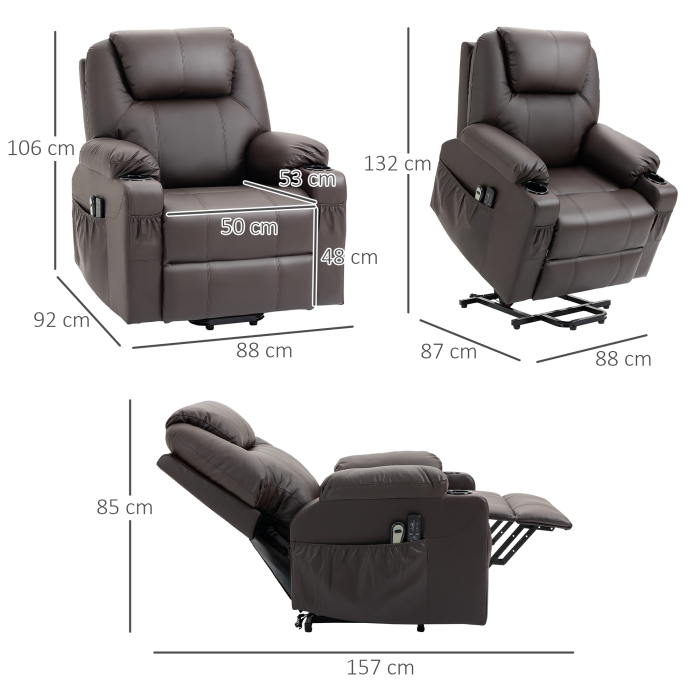  Scaun Electric Ridicare Seniori Piele PU cu Masaj & Telecomanda [3]