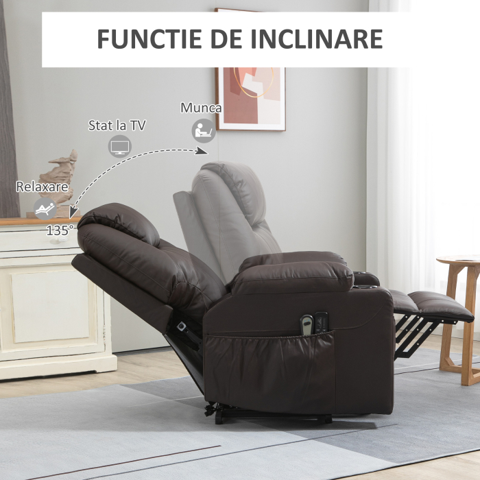  Scaun Electric Ridicare Seniori Piele PU cu Masaj & Telecomanda [5]