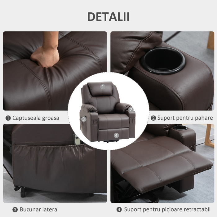  Scaun Electric Ridicare Seniori Piele PU cu Masaj & Telecomanda [8]