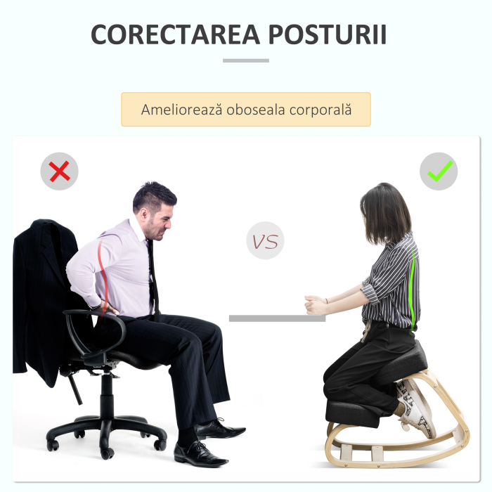  Scaun Ergonomic cu Suport Genunchi - Lemn Mesteacan, Negru [6]