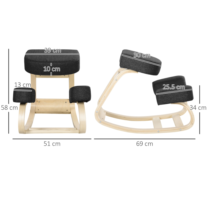  Scaun Ergonomic cu Suport Genunchi - Lemn Mesteacan, Negru [3]