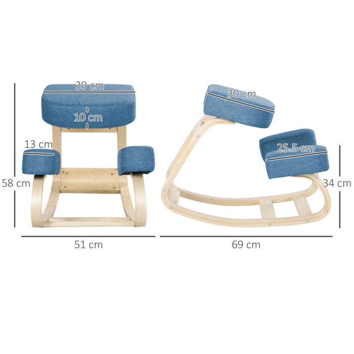  Scaun Ergonomic cu Suport pentru Genunchi din Lemn de Mesteacan, 51x69x58 cm, Albastru [3]