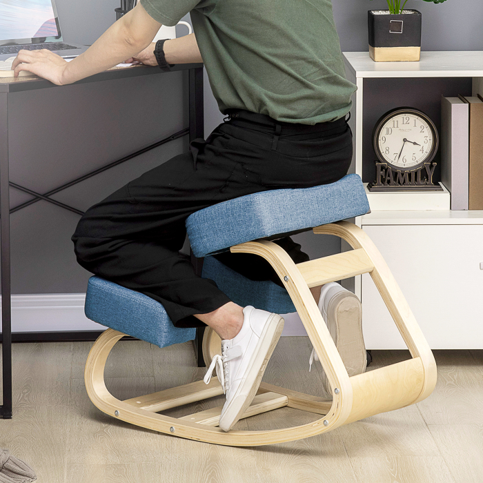  Scaun Ergonomic cu Suport pentru Genunchi din Lemn de Mesteacan, 51x69x58 cm, Albastru [2]