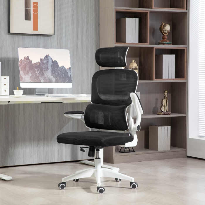  Scaun Ergonomic de Birou cu inaltime Reglabila, Brate Rabatabile si Tetiera, 62x61x112-120 cm, Negru [2]