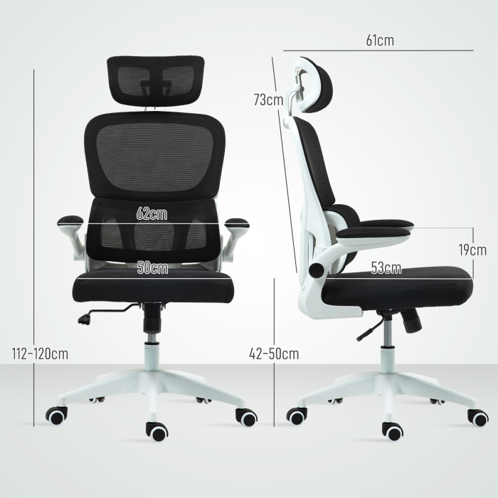  Scaun Ergonomic de Birou cu inaltime Reglabila, Brate Rabatabile si Tetiera, 62x61x112-120 cm, Negru [3]