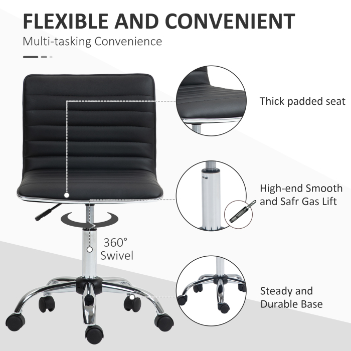  Scaun Ergonomic de Birou din Piele Ecologica cu inaltime Reglabila, sezut Rotativ si 5 Rotile, 48x52x90 cm, Negru [6]
