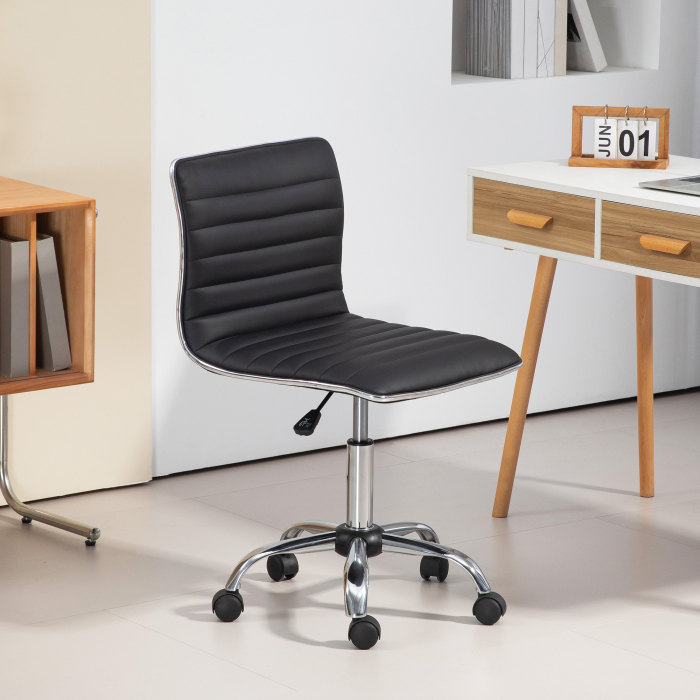  Scaun Ergonomic de Birou din Piele Ecologica cu inaltime Reglabila, sezut Rotativ si 5 Rotile, 48x52x90 cm, Negru [2]