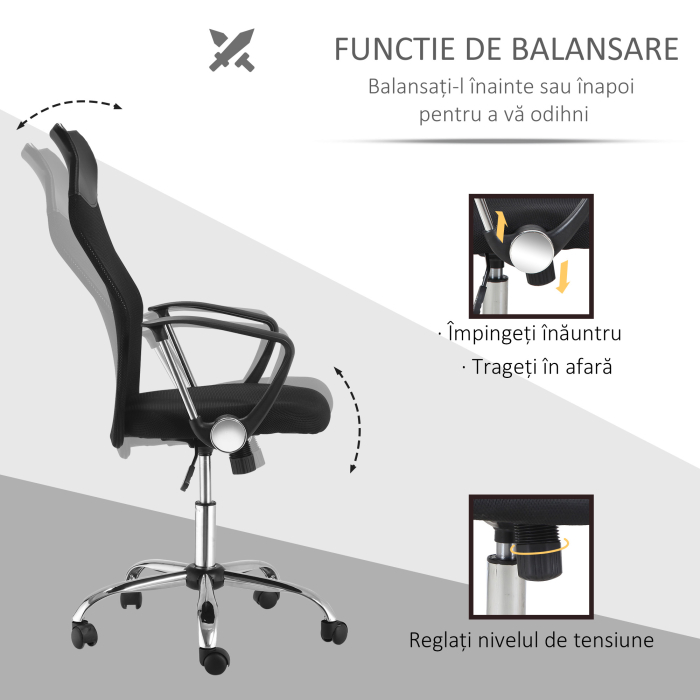  scaun ergonomic de birou, insertie plasa, negru [6]