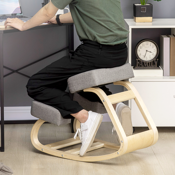  Scaun ergonomic din lemn cu perna captusita din spuma de cauciuc, 51x69x58, Gri [2]
