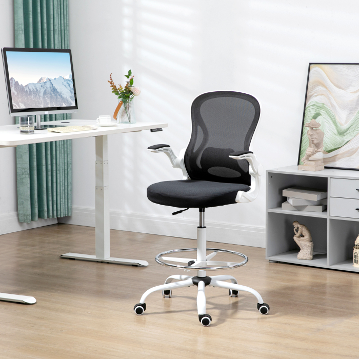  Scaun ergonomic inalt pentru birou, pentru stat in picioare, cotiere rabatabile, suport lombar, inaltime reglabila, negru [2]