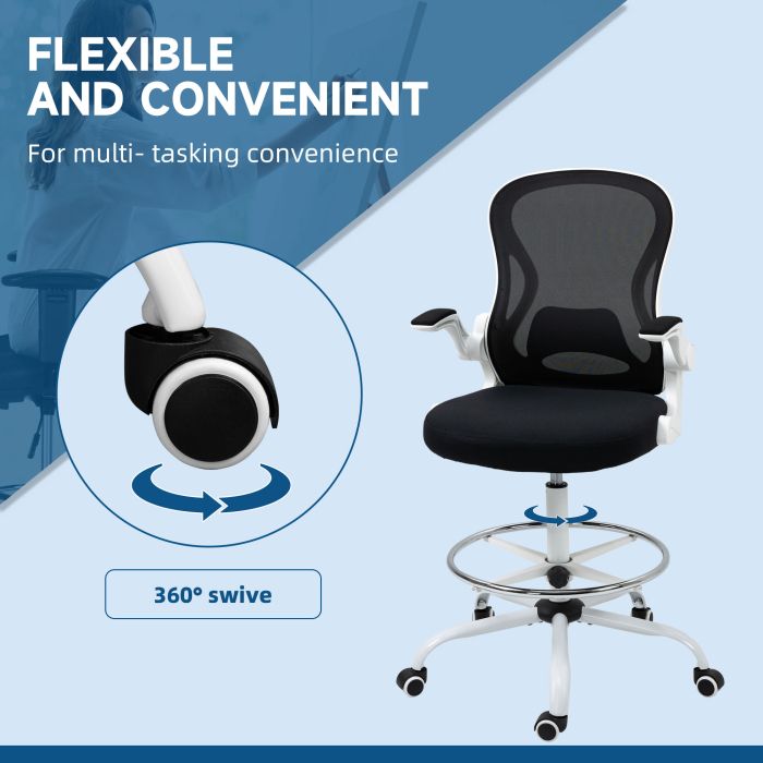  Scaun ergonomic inalt pentru birou, pentru stat in picioare, cotiere rabatabile, suport lombar, inaltime reglabila, negru [8]