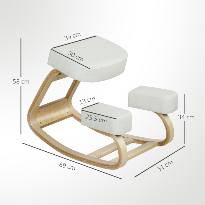  Scaun ergonomic pentru genunchi din mesteacan si perna Crem [3]