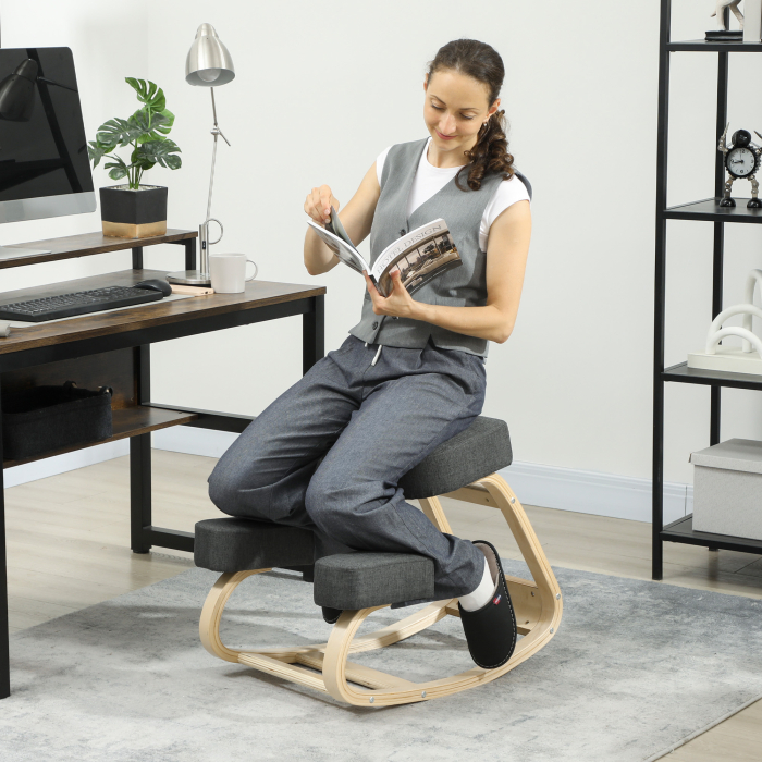  Scaun Ergonomic pentru Genunchi din Mesteacan si Perna Gri [2]