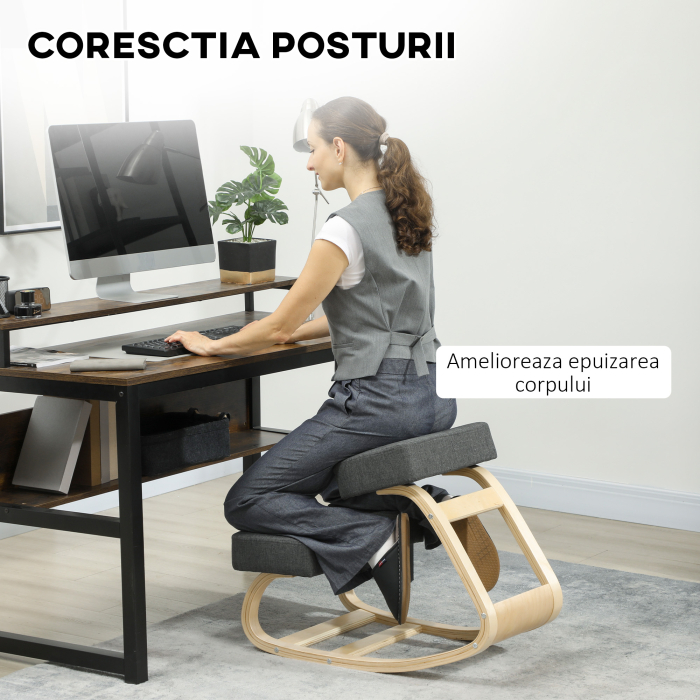  Scaun Ergonomic pentru Genunchi din Mesteacan si Perna Gri [4]