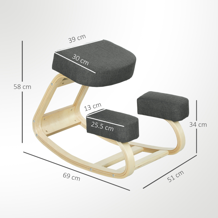  Scaun Ergonomic pentru Genunchi din Mesteacan si Perna Gri [3]