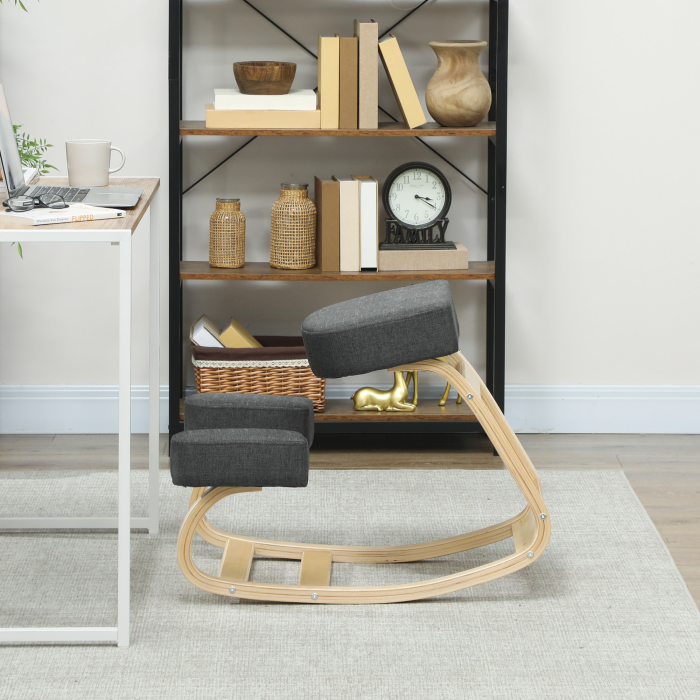  Scaun Ergonomic pentru Genunchi din Mesteacan si Perna Gri [7]