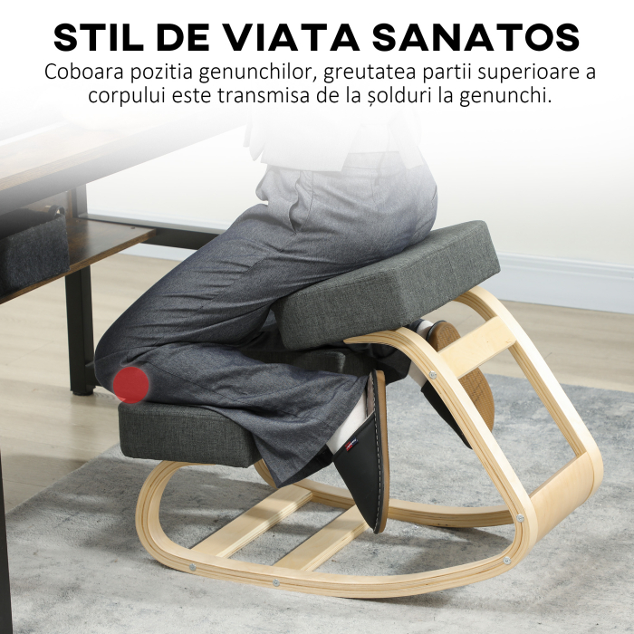  Scaun Ergonomic pentru Genunchi din Mesteacan si Perna Gri [6]