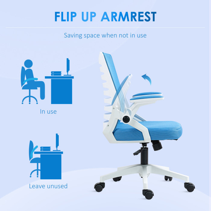  Scaun ergonomic pivotant, reglabil pe inaltime, cu brate, 54x54x89-99 cm, alb si albastru [9]