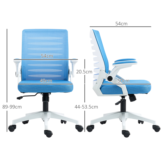  Scaun ergonomic pivotant, reglabil pe inaltime, cu brate, 54x54x89-99 cm, alb si albastru [3]