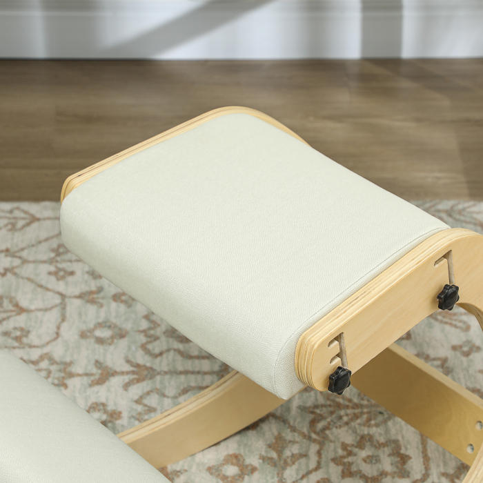  Scaun ergonomic reglabil in 6 pozitii, din material textil cu efect de in si lemn de mesteacan, 55x85x55 cm, crem [9]
